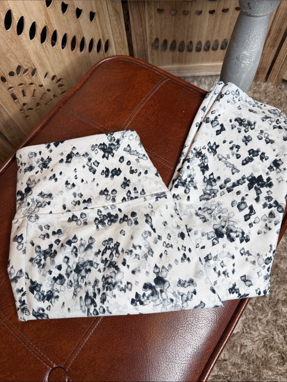 Unk White Leggings with Black Speckled Print